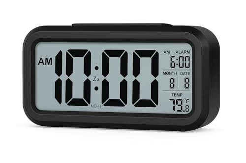 Image of JASIFS Digital Alarm Clock Table Clock for Students, Home, Office, Corporate with Automatic Sensor, Date & Temperature. (Black Digital)