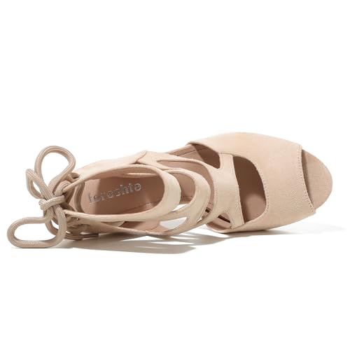 Image of fereshte Women's Lace-Up Gladiator Sandals, Block Heel Open Toe Strappy Shoes
