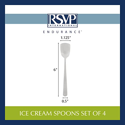 RSVP International Ice Cream Tool Collection, Dishwasher Safe, Large Handle, Spoons, 4 Piece