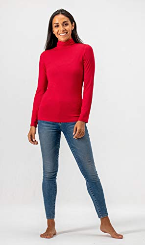 DEVOPS Womens 2-Pack Long Sleeve Mock Turtleneck Stretch Fitted Shirts (Navy/Red, X-Small)