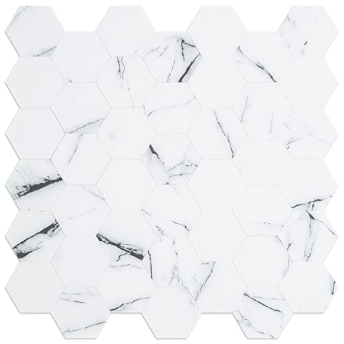 DICOFUN Baldosas hexagonales de 10 hojas para despegar y pegar, azulejos de mosaico de aspecto de mármol pulido para cocina y baño (sin costura) Cover