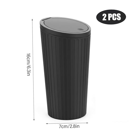 Cubo de basura para coche de plástico negro mini bote con tapa de presión 2 piezas 2