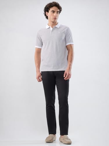 Image of Raymond Men Modern Fit Print Pattern Pure Cotton Polo Neck Half Sleeve Casual T-Shirt