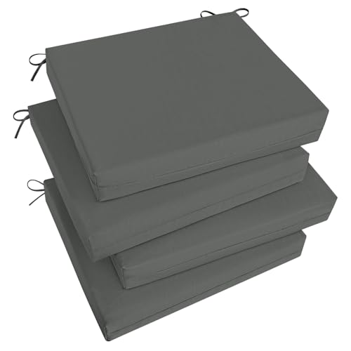 Image of Basic Beyond Outdoor Chair Cushions Set of 4, Square Corner Outdoor Cushions for Patio Furniture, Water Resistant Patio Chair Cushions with 2 Ties, 18.5x16x3, Charcoal Grey