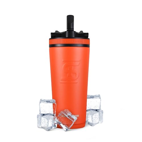 Ice Shaker Insulated Stainless Steel Sports Bottle | 26 oz, Orange | Stays Cold for 30+ Hours | Flip Up Sport Straw | Odor-Free Bottle for Protein Shakes, Water, Intra-Workout