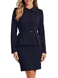 Allegra K Damen 2-Teilige Business Anzüge Schößchen Blazer Jacken und Bleistiftrock Sets Navy blau S