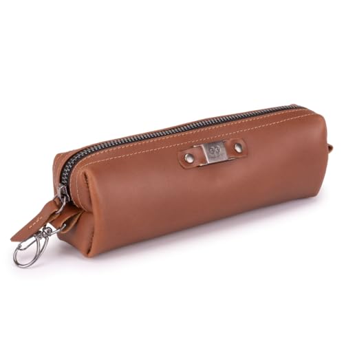 Estojo Couro Legítimo Organizador Porta Caneta Lápis Escolar(Marrom)