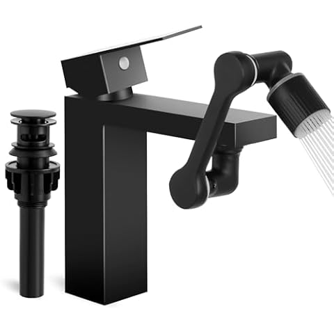 Qomolangma Bathroom Faucets with 1440° Aerator, Black Bathroom Sink Faucet for 1 or 3 Hole, Modern Single Handle Bathroom Faucet with Faucet Extender for Bathroom Sink, Deck and Pop-up Drain Cover