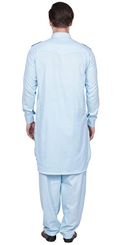 SKAVIJ Men's Tunic Cotton Pathani Kurta Pajama Set Indian Casual Dress Suit4