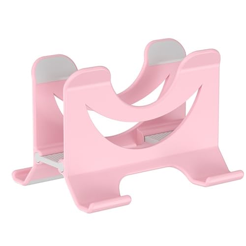 Soporte vertical para portátil rosa con bloqueo por gravedad para escritorio