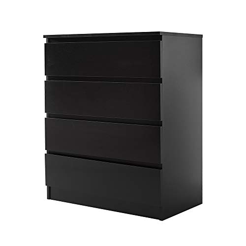 Panana Wooden 3/4/5/6 Chest Of Drawers with Metal Runner Modern Bedroom Bedside Storage Cabinet Unit for Hallway Living Room (Black 40D x 70W x 85.6H cm)