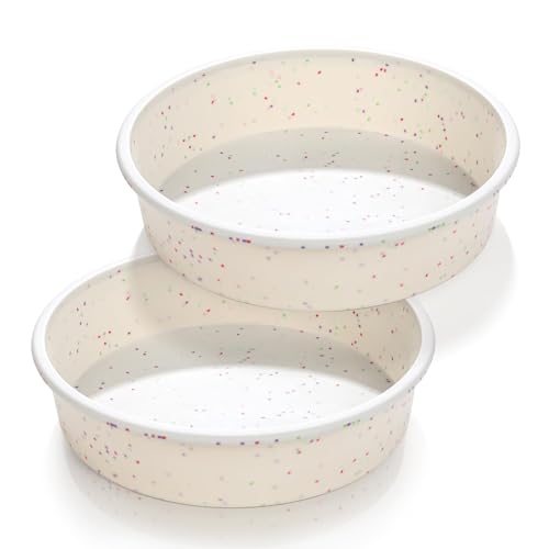 Vinino 8 Inch Silicone Round Cake Pan with Metal Reinforced Frame Set of 2, Nonstick Silicone Springform Pan for Baking Suitable for Making Layers, Cheese & Chocolate Cakes