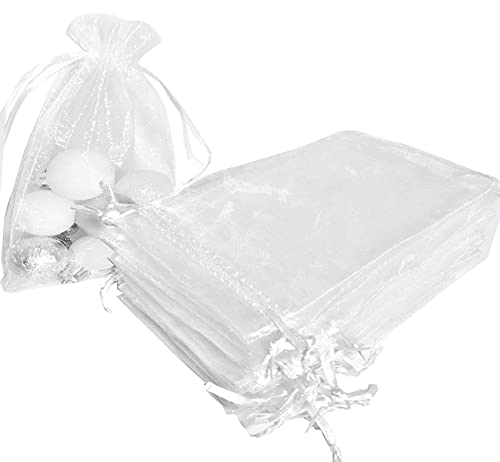 100pcs Sacs Organza 10x15cm Blanc Sachets Pochettes Cadeau en Organza avec Rubans pour Bijoux Cadeaux Bonbons Marriage Cover