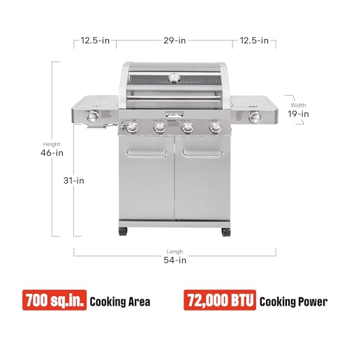 Monument Grills Larger 4-Burner Propane Gas Grills Stainless Steel Cabinet Style with Infrared Side Sear Burners & Side Burners with Smoke Box(2 items)