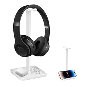 Headphone Stand with Phone Stand Storage Tray Headsets Stand Gaming Headphone Holder for All Headphones 3 in 1 for AirPods Max Beats Sony Bose White