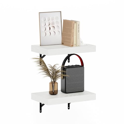 Image of Furinno Tanna Floating Shelves for Wall Set of 2, 15-Inch Wall Shelf, Triple Thick Floating Mounted Shelf, for Bathroom, Home Office, Living Room, White Texture