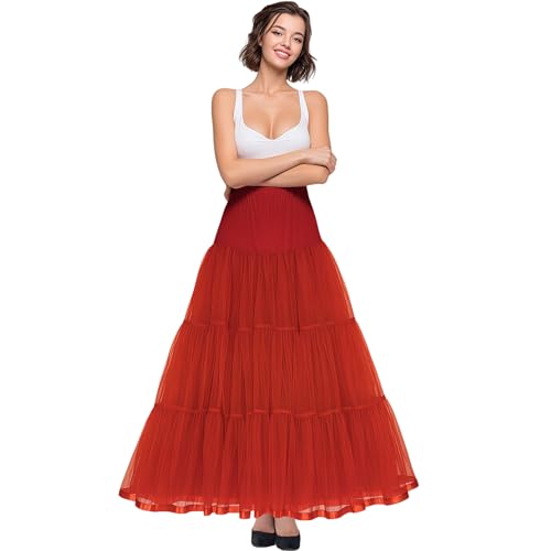 Shimaly Women's Floor Length Wedding Petticoat Long Underskirt for Formal Dress (S-L, Red)
