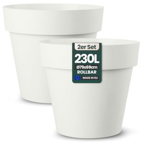 Kreher XXL Pflanztopf/Pflanzkübel rund mit 79 cm Durchmesser, ausstattet mit Rollen! Der Eye-Catcher für Garten, Terrasse, Restaurants & Gewerbe! (Weiß, 2er XXL)