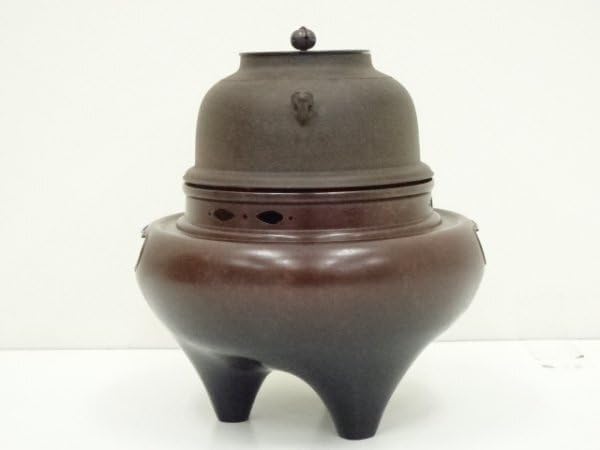 一ノ瀬宗和 菊地正直造 唐銅切合朝鮮風炉 真形釜添（共箱）道