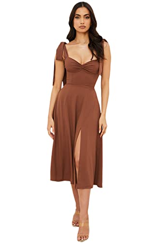 Robe d'été sexy sans manches marron fluide vêtement de plage léger taille S