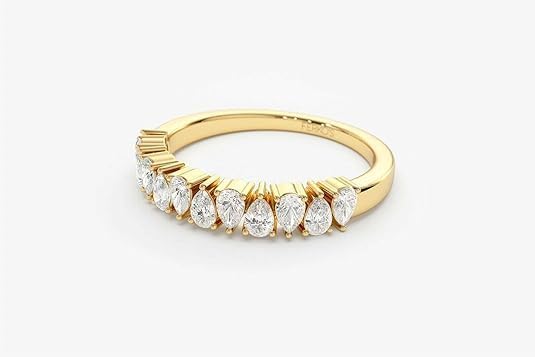 4 Ct Pear Cut Diamond Classic Half Eternity Wedding Band 14K Yellow Gold Finish 925 Sterling Silver Delicate Jewelry Handmade Stacking Matching Anniversary Band Gorgeous Gift For Her