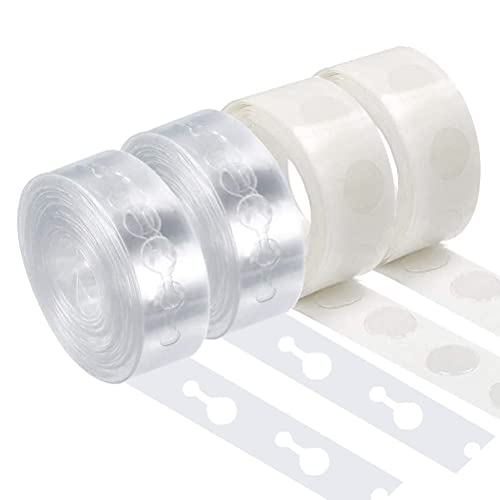 4 Rouleaux Points de Colle Ballon, 5M Kit de Ballon Balloons Tape Ballon Chaine Adhésif à Double Trous Pour Arche Guirlande Ballon - 220 stickers pour mariage, fête d'anniversaire,Noël ( Transparent)