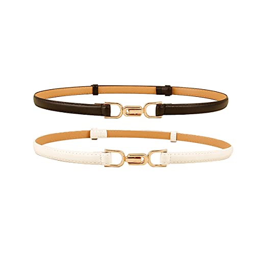 Profectors 2 Pack Womens Leather Belts for Pants Jeans Dresses with Metal Buckle Retro Stretch Size up to 35'' Waist Belts