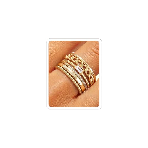 Morfetto 6Pcs Bague Femme Or Plaqué 14K Anti Ternissure Tendance Bague Pouce Zircone Cubique Délicate Bagues Empilables Promesse Fiançailles Alliance Bijoux...