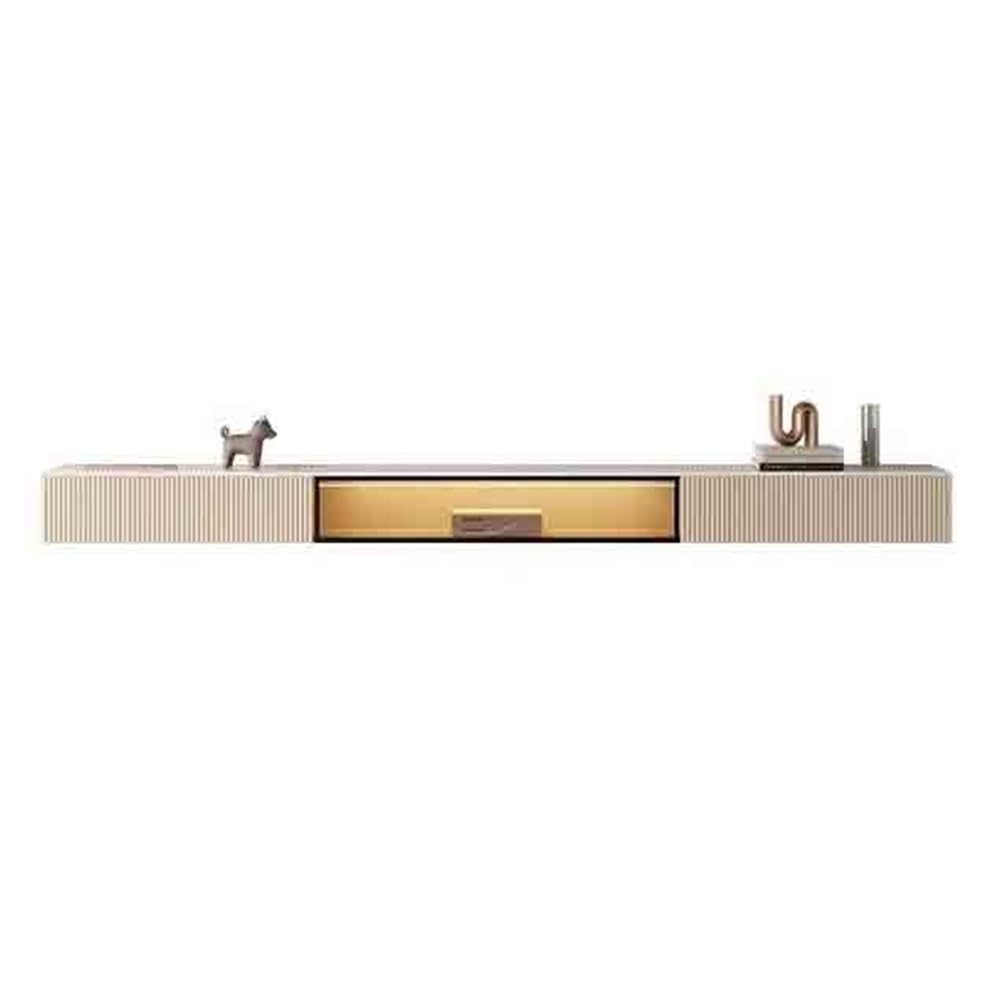 Supporto TV galleggiante montato a parete Supporto TV Galleggiante, Console TV a Parete con Piano in Ardesia, Porta in Vetro e Cassetti Portaoggetti, Moderno Centro di Intrattenimento Galleggiante con