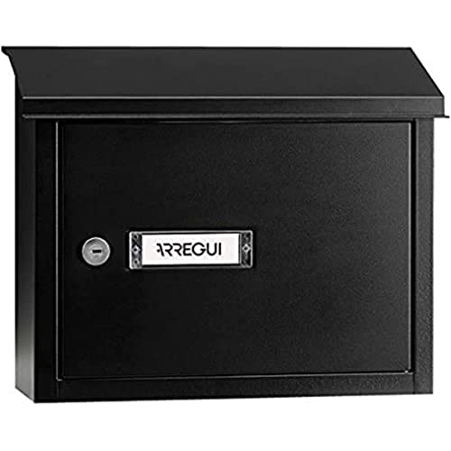 ARREGUI V4074 Boîte aux lettres en acier pour porte, mur et portail, Boîte aux lettres intérieure avec fente de 33 x 4 cm, Taille M (Courrier A4), Résistant aux intempéries, Installation facile, Noir