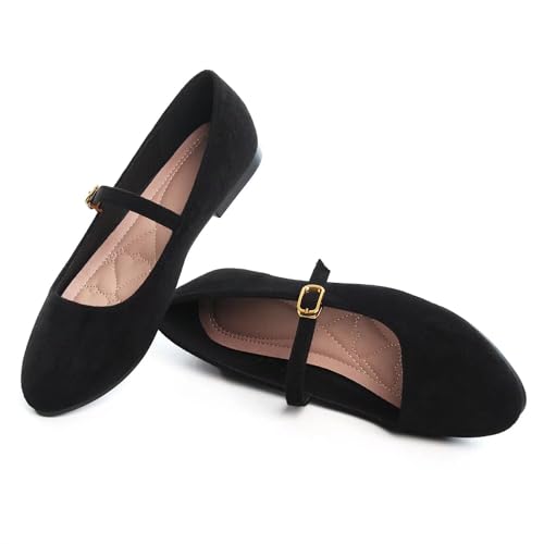 Image of LUXINYU Women's Slip on Flats,Classy Round Toe Solid Classic Mary Jane Ballet Dance Shoes Soft Comfortable PU Flat Shoes