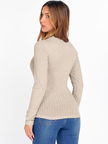 ANRABESS Women's Long Sleeve Tops Mock Neck Ribbed Knit Slim Fit Pleated Basic T Shirts Lightweight Sweater Going Out Clothes4