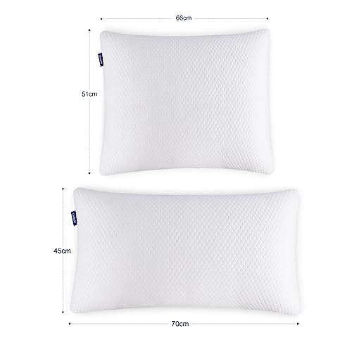Molblly Sleeping Pillows,Shredded Memory Foam Pillow,Best Orthopedic Sleeping Pillow Non-allergenic & Anti dust mite,Soft Hotel Quality Pillows,Standard Size(2 Pack, 70 x 45 cm)