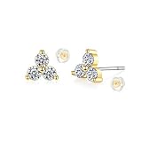 MYEARS Women Trio Stud Earrings Gold Three Diamond Cubic Zirconia Cluster Flower 14K Gold Filled Sma