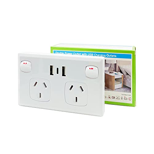 Australian Double Power Point Dual USB Type C Home Wall Power Supply Socket SAA Certified White