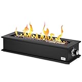 Onlyfire Loom X Propane Fire Pit Table with Stainless Steel Burner and Decorative Fire Glass Beads - 28 Inch Rectangular Tabletop Gas Fireplace (Side Connected)