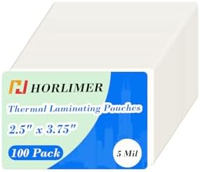 HORLIMER 100 Pack 2x3.5 Laminating Sheets, Clear Thermal Laminating Pouches 2.5 x 3.75 for Laminator, 5 Mil