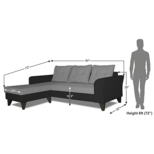 Image of Adorn India Maddox L Shape 4 Seater Sofa Set Tufted Two Tone LHS (Grey & Black) (3 Year Warranty)