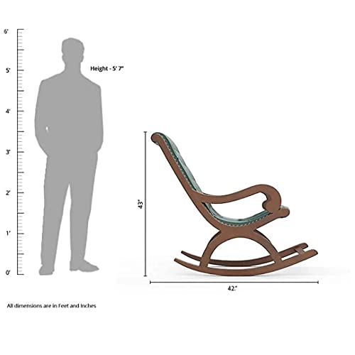 Image of Teak Wood Rocker Modern and Ergonomic Relaxing Arm Rest Chair (Cream D)