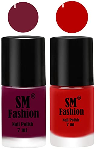 Image of Long Lasting Nail Polish | Nail Paint Combo 7 ml Each) - Set of 2 Mulberry-Red