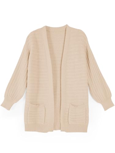 Image of Haloumoning Kids Girls Open Front Cardigan Sweaters Long Sleeve Cable Knit Fashion Clothes with Pockets 5-14 Years