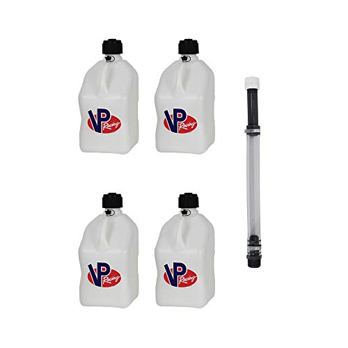 VP Racing Fuels 5.5 Gallon Motorsport Utility Container with 14 Inch Standard Hose Close Trimmed Cap and Neck for Tight Seal, White (4 Pack)