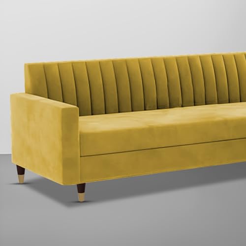 Image of Casaliving Garcia 3 Seater Sofa Set for Living Room (Yellow - Colour Fabric) Premium Fabric Sofa Set