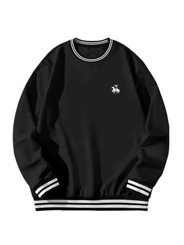 Verdusa Men's Striped Crew Neck Sweatshirt Contrast Binding Long Sleeve Pullover Tops Streetwear Fall Clothes