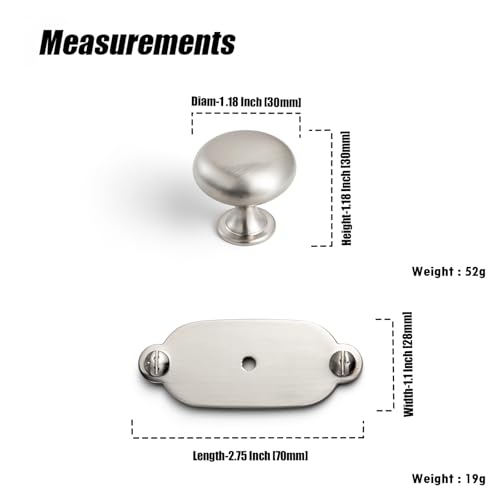 Image of Goo-Ki Brushed Satin Nickel Zinc Alloy Cabinet Knob with Backplate - Single Hole Center Cabinet Pull Hardware for Bedroom, Kitchen, 2 Pack(8611-G013)