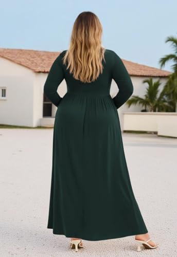 Image of Nemidor Plus Size Maxi Dress for Curvy Women Fall Casual Loose Long Sleeve Dresses with Pocket 14-26