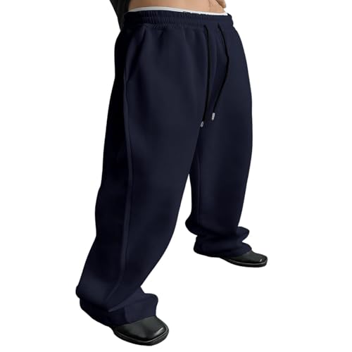 Baggy Sweatpants For Men Fleece Straight Leg Comfy Casual Elastic Waist Drawstring Wide Leg Sweatpant With Pockets