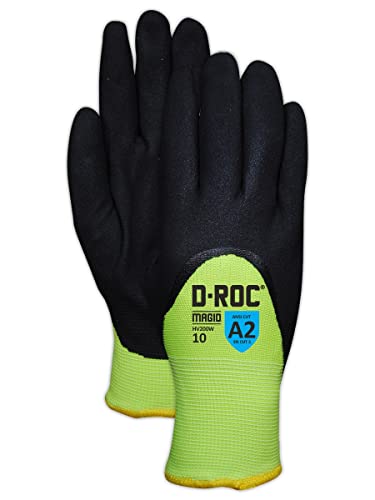 Magid Glove & Safety Safety ROC NitriX Grip 3/4 Coated Winter-Lined Gloves 11/XXL (12 Pair), Hi-Viz Yellow
