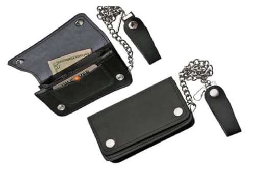 Black Bi-Fold 7 inch Leather Biker Wallet With Snap Belt Loop3