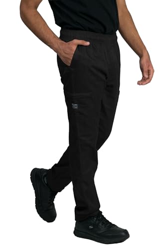 Chef Code Chef Cargo Pants with Elastic Waist with Drawstring and Zipper Cargo Pockets (Medium, Black)